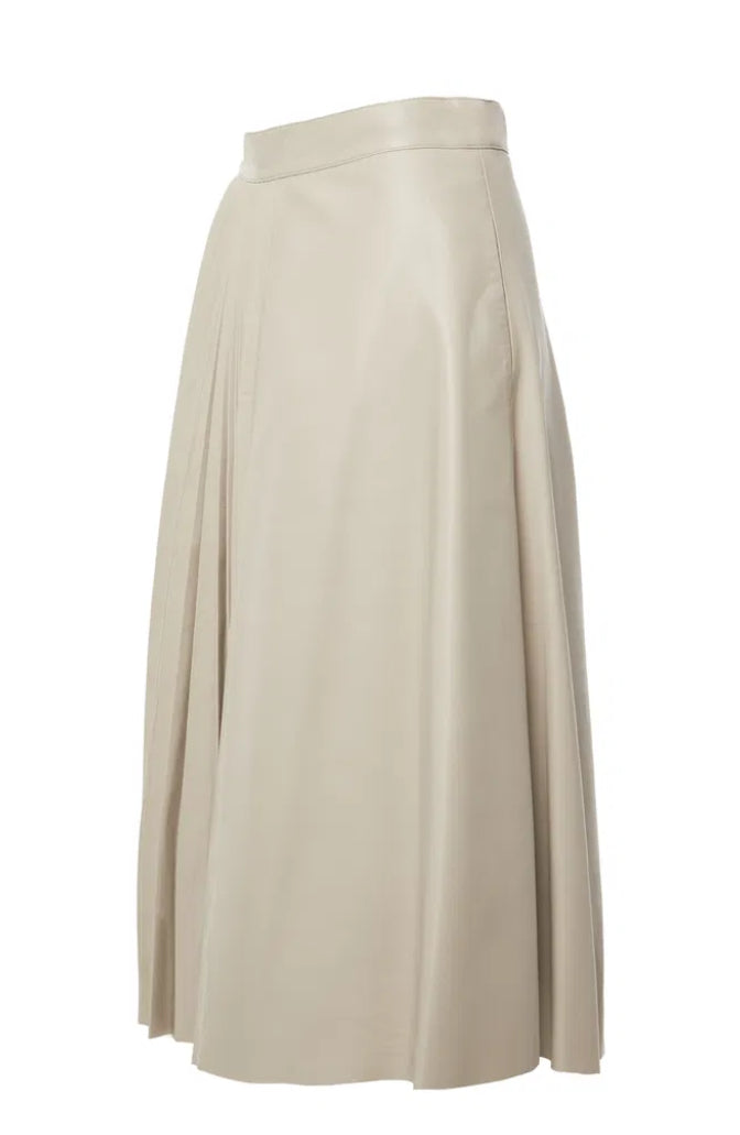 Leather Skirt With Pleating On The Left Side And An Asymmetric Design