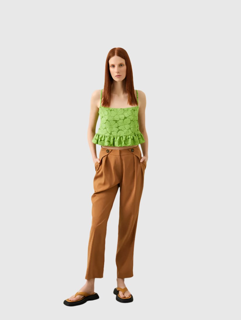 Camel Pleated Staright Cut Women’s Trouser
