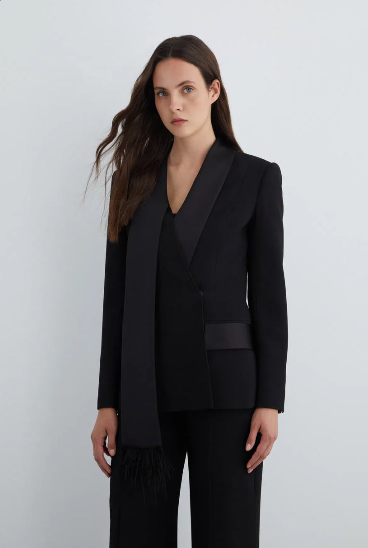 Furry Collar Detailed Blazer Suit