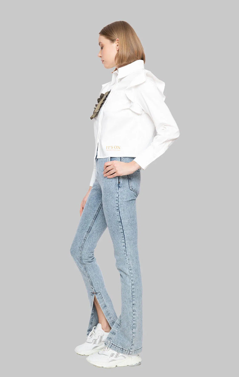 With Pocket Embroidered Poplin Shirt