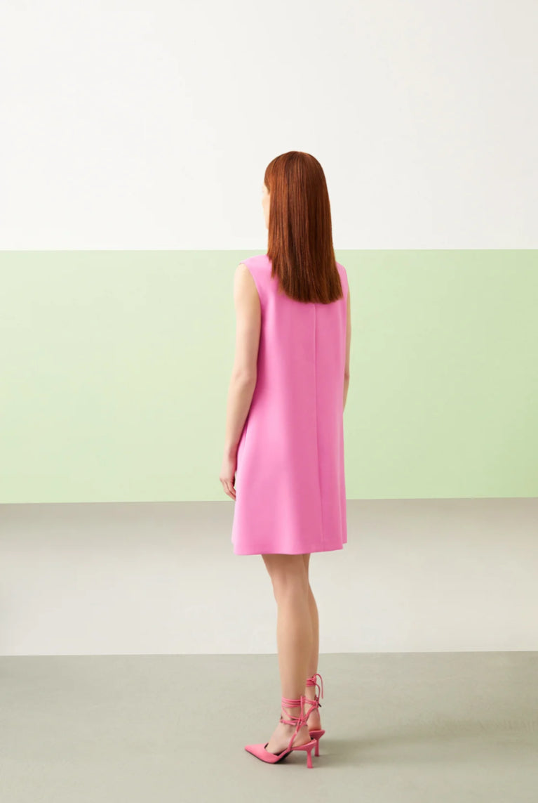 Pink Shirt Sleeveless Mini Dress with Stones on Collar
