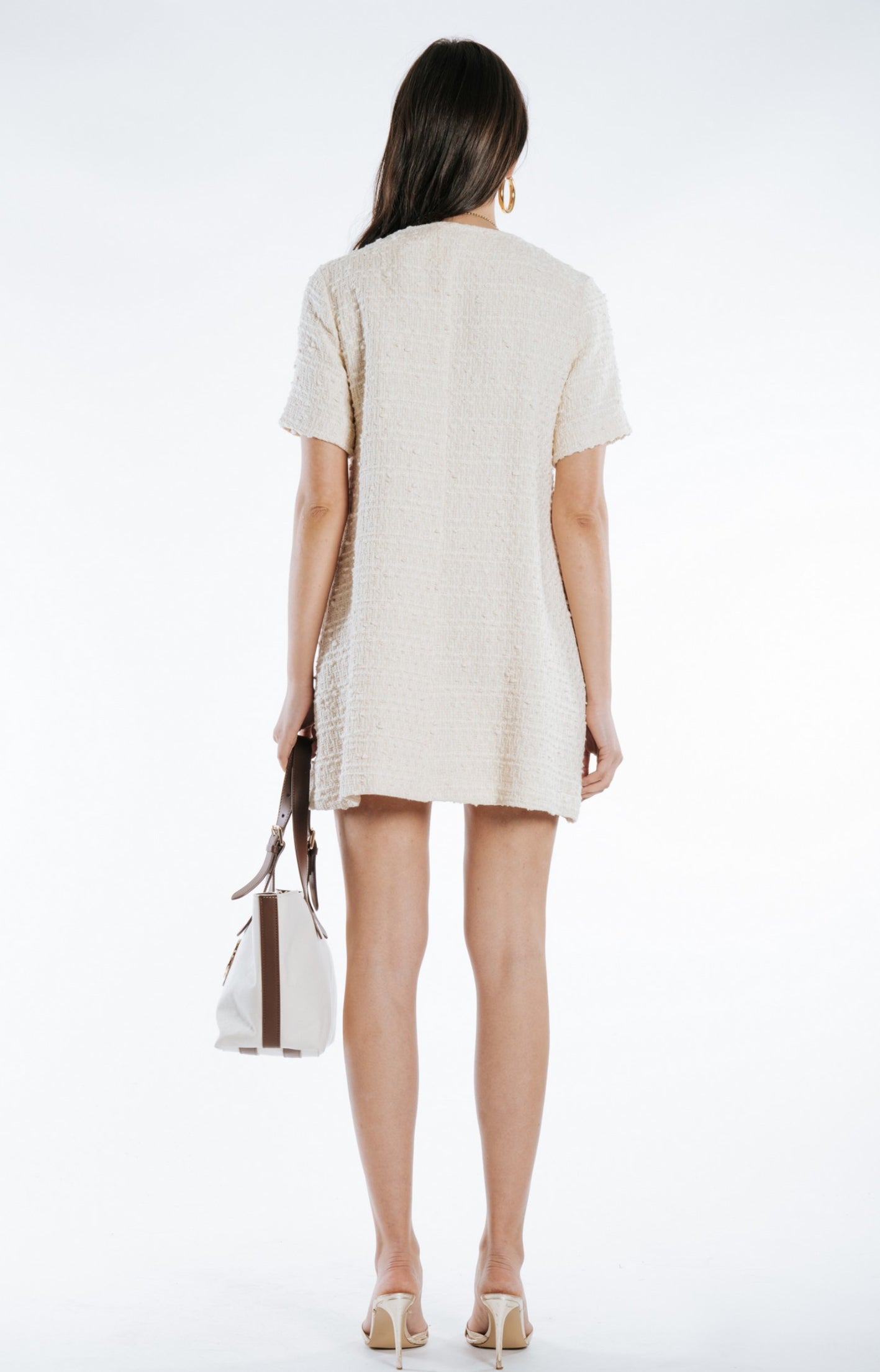 Modern Elegance: Chic Tweed Dress with Statement Accessories
