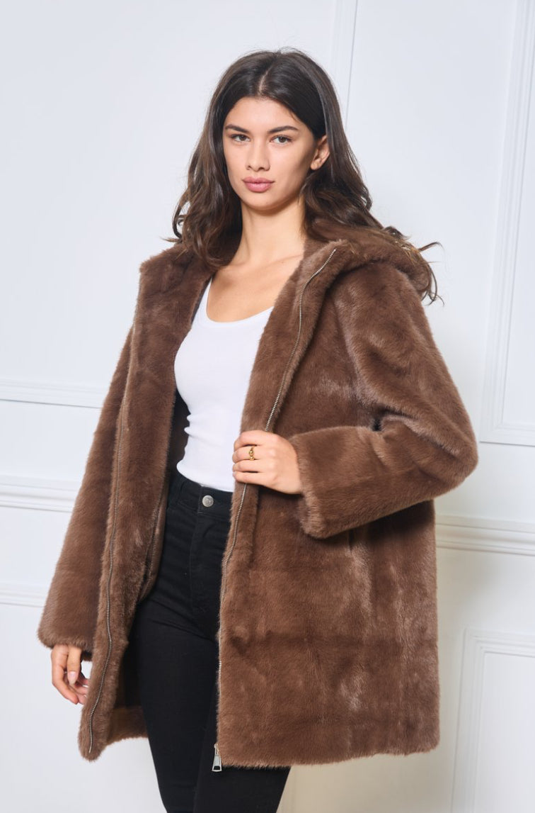 Faux Fur Zip-up Coat