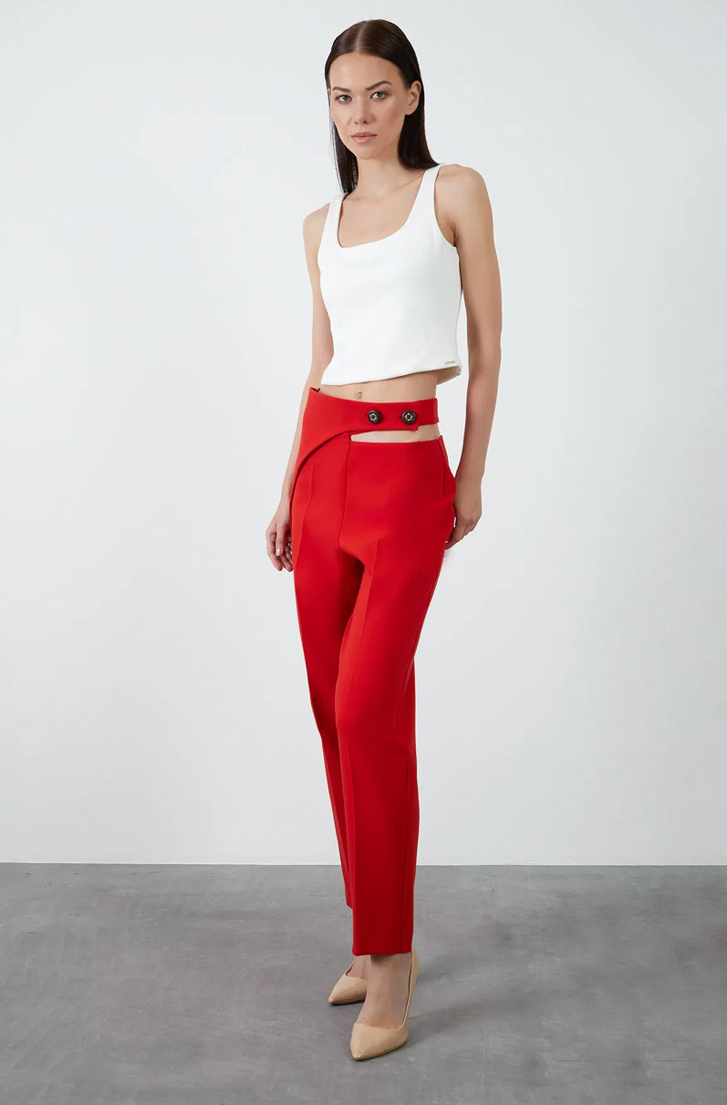 Window Detail Red Carrot Pants