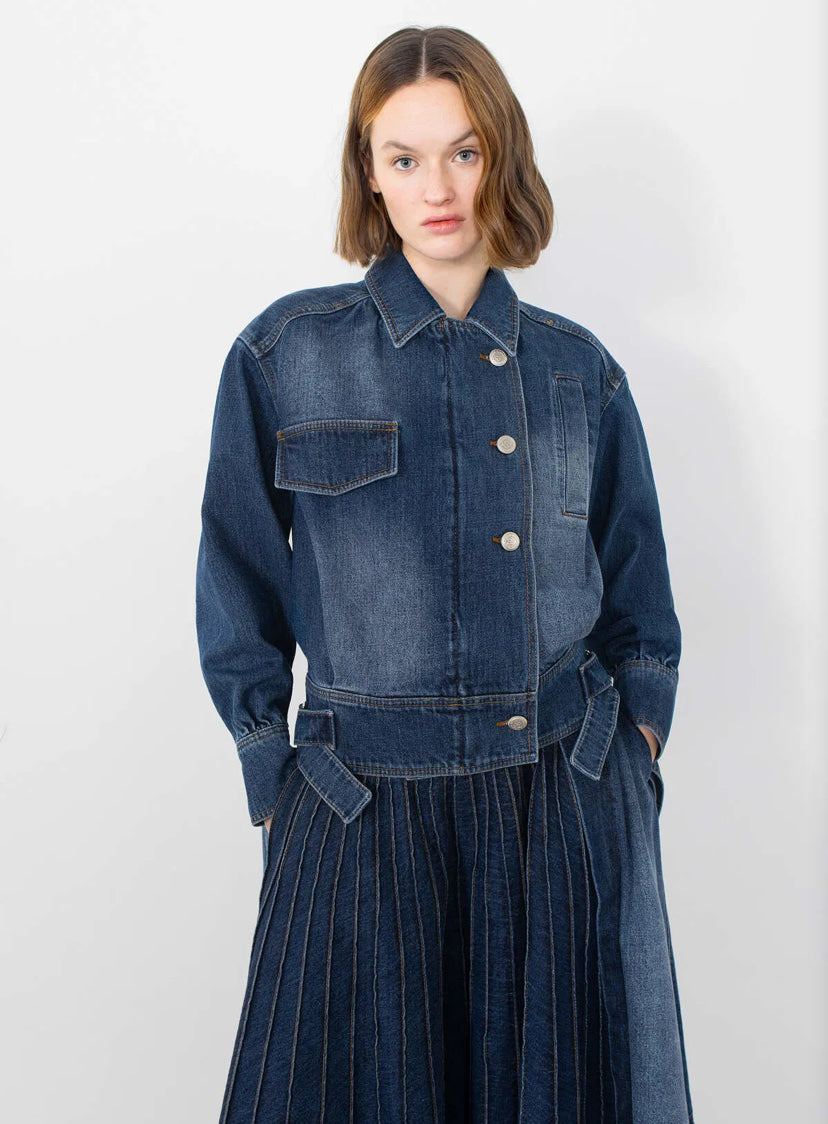 Asymmetric Jean Jacket With Metal Buckle Detail Processing