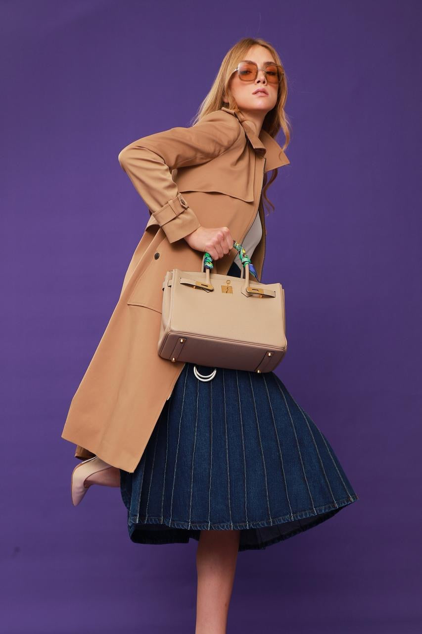 Belted Coat with Shoulder and Arm Button Detail