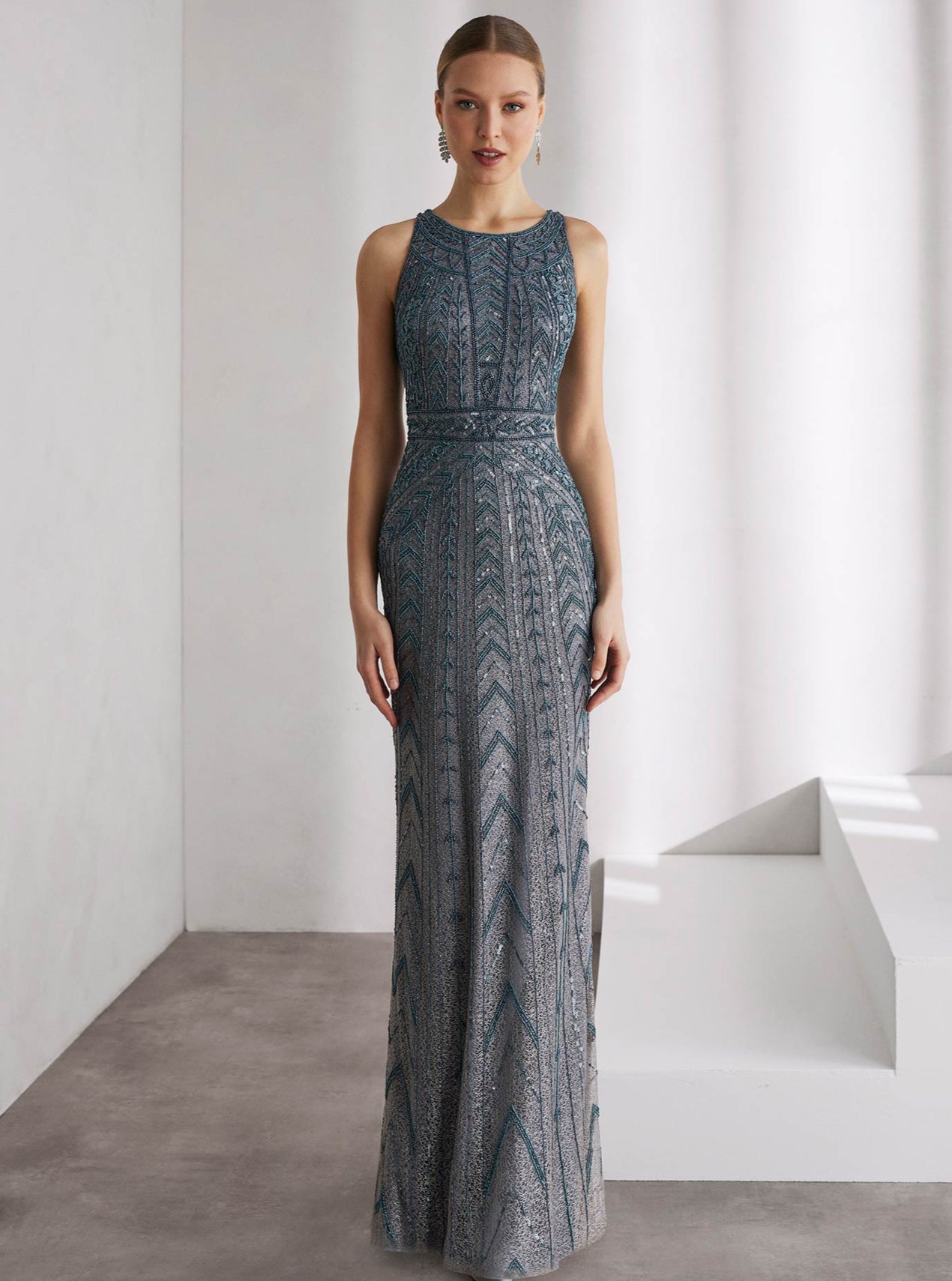 Embellished Gown with Sheer Cape by Rosa Clará