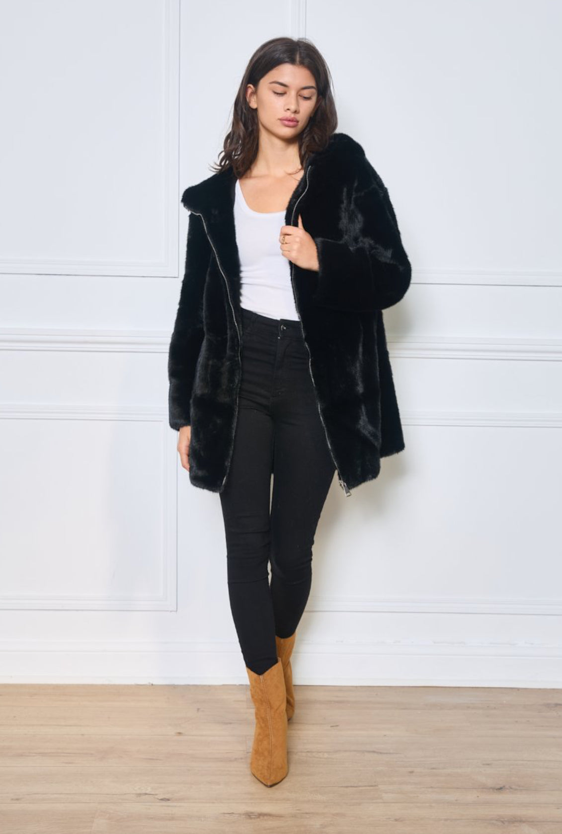 Faux Fur Zip-up Coat
