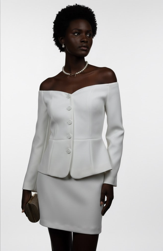 Chic Off-Shoulder Blazer and Mini Skirt Set