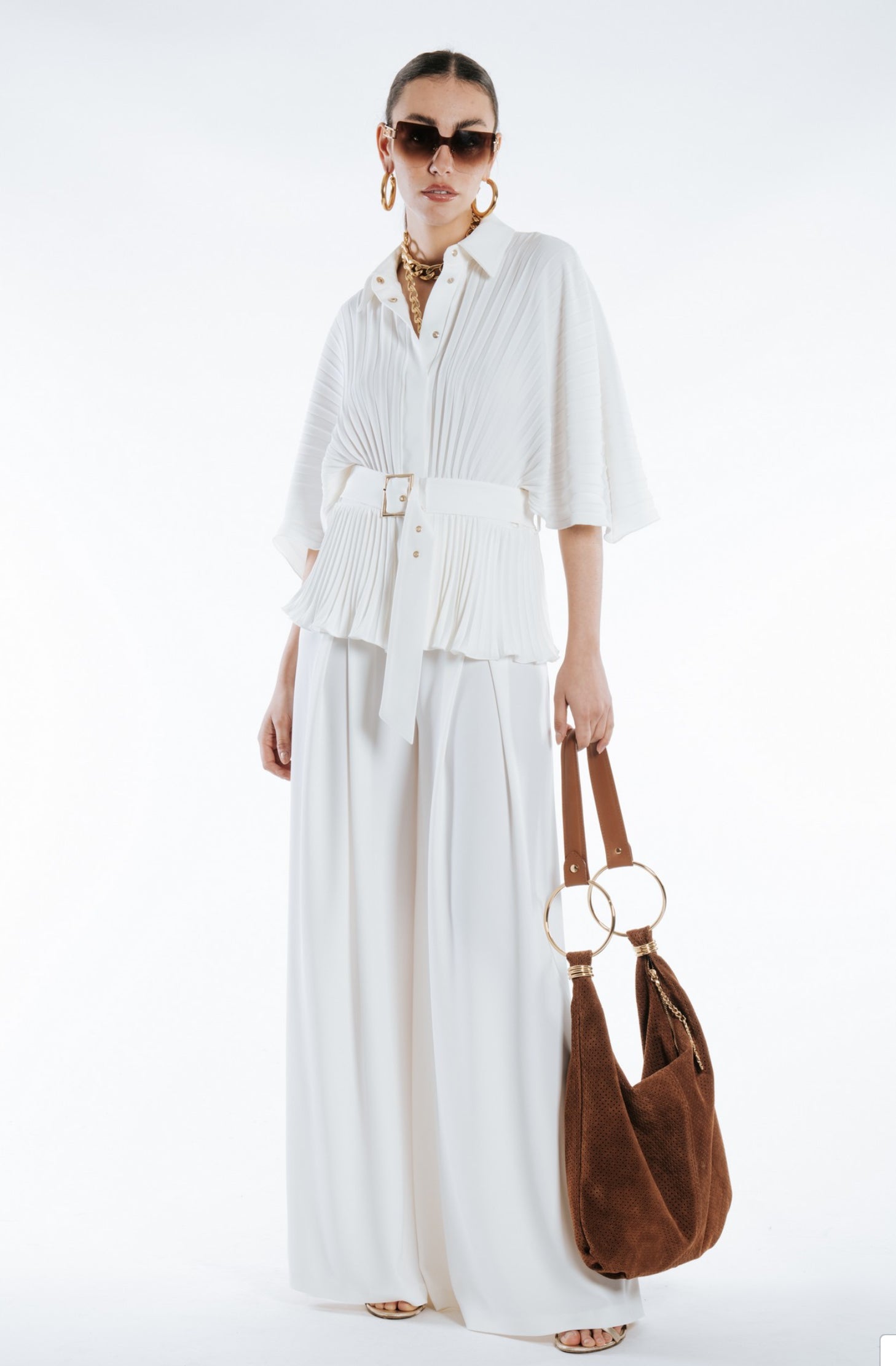 Pleated Shirt with Pant Set