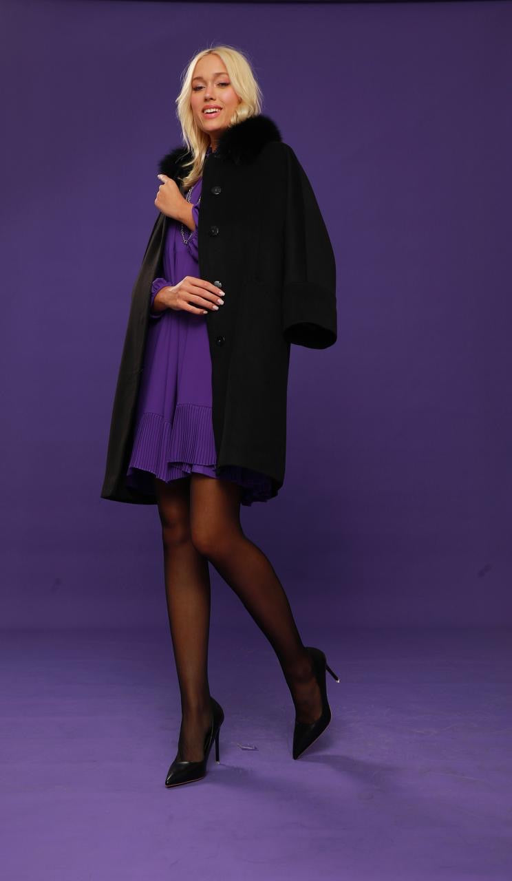 Faux Fur Collar A-Line Coat