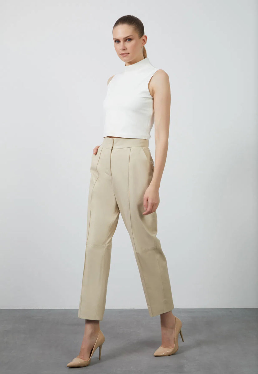 Leather Trousers With Front Stitching Detail