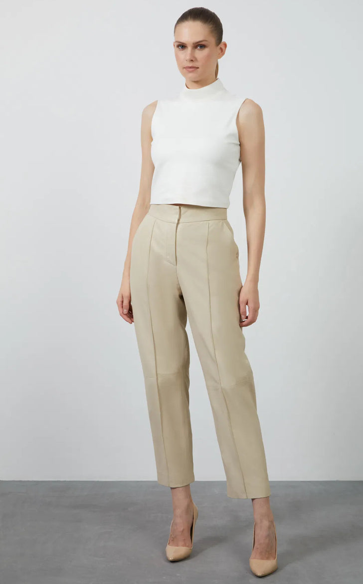 Leather Trousers With Front Stitching Detail
