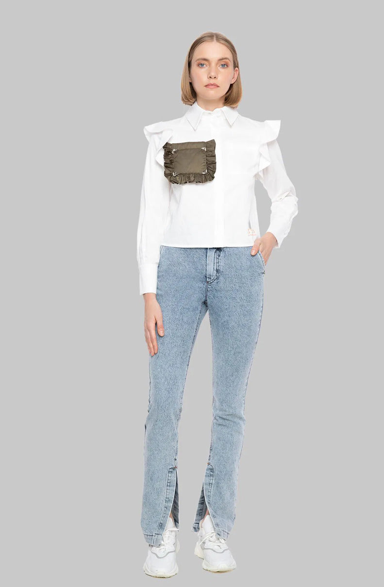 With Pocket Embroidered Poplin Shirt