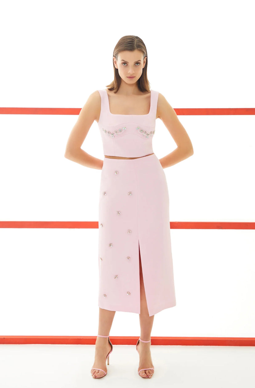 Stone Embroidered Skirt Set