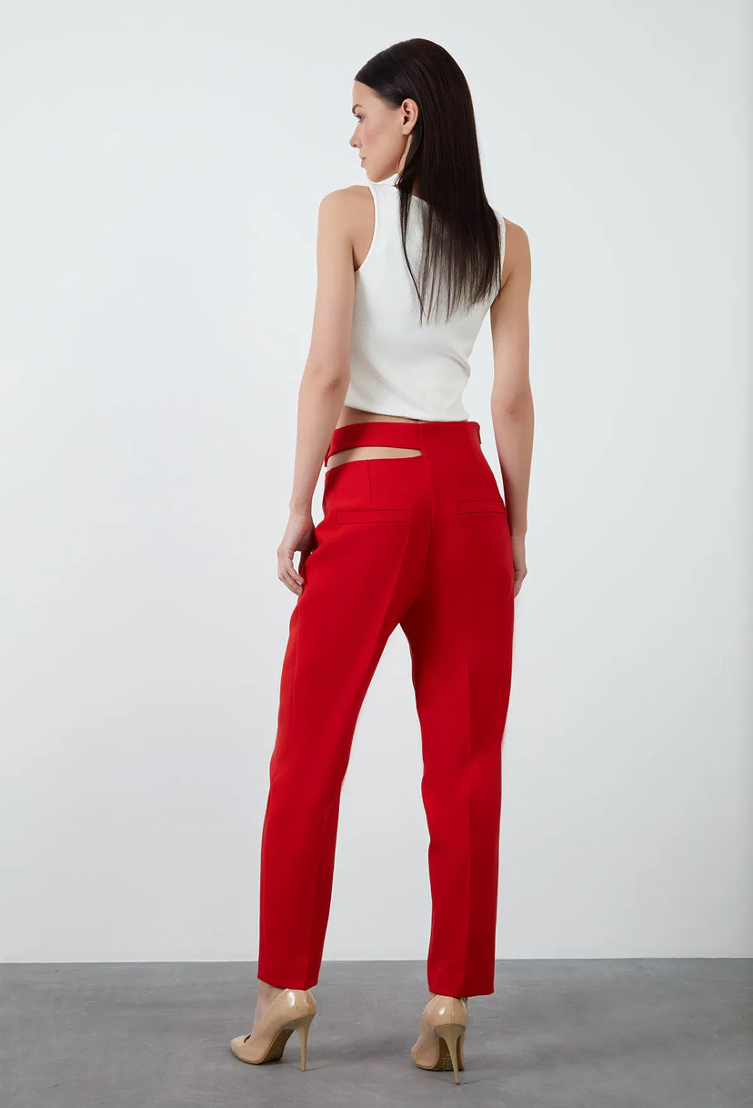Window Detail Red Carrot Pants