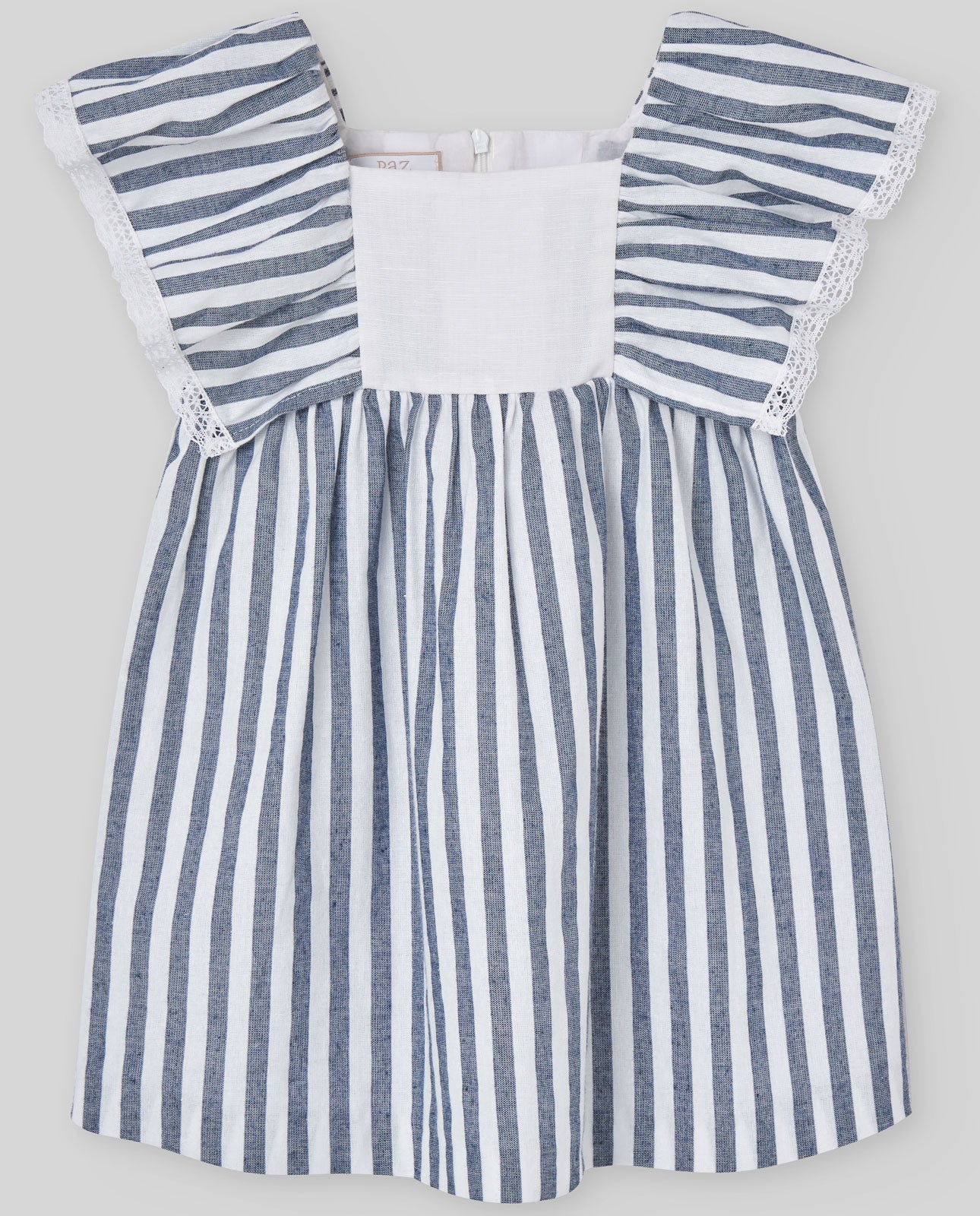 Striped Dress with Lace-Trim Ruffle Sleeves