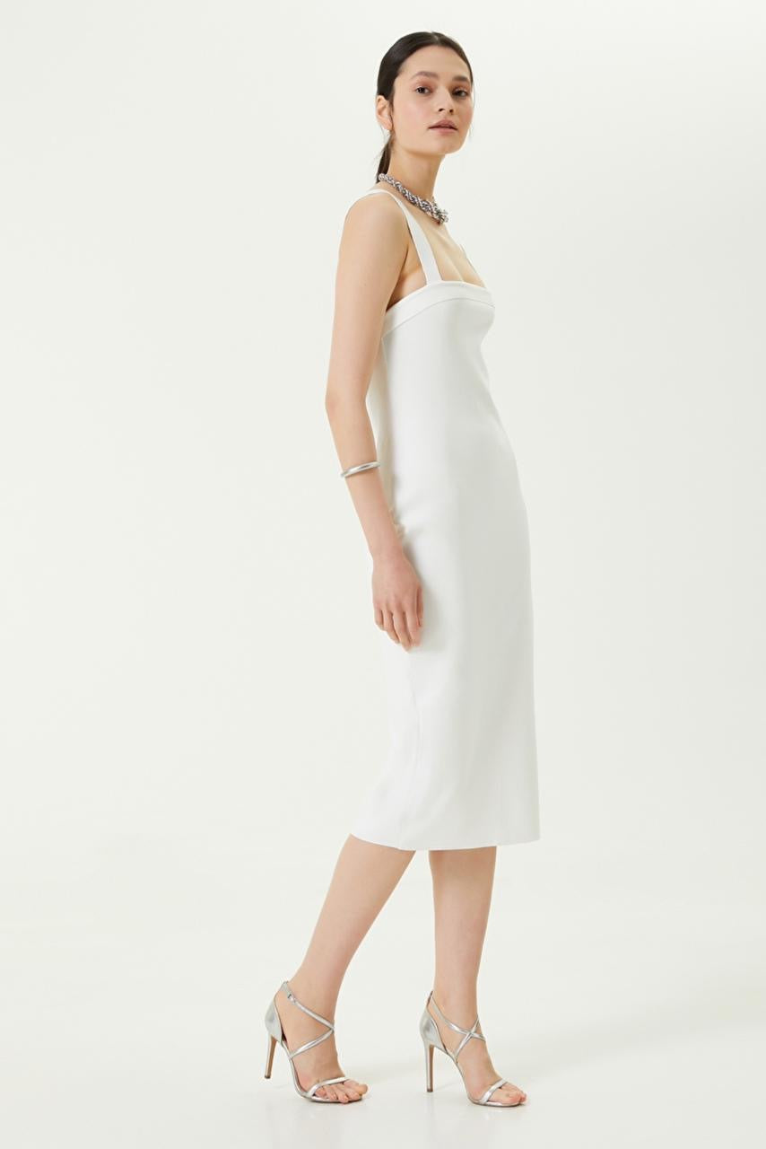 Elegant Slim Fit Strapless Midi Dress with Thick Straps