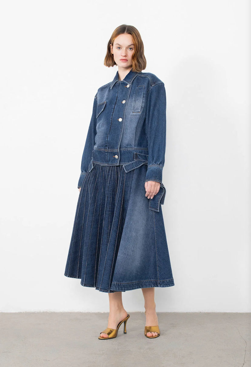 Asymmetric Jean Jacket With Metal Buckle Detail Processing