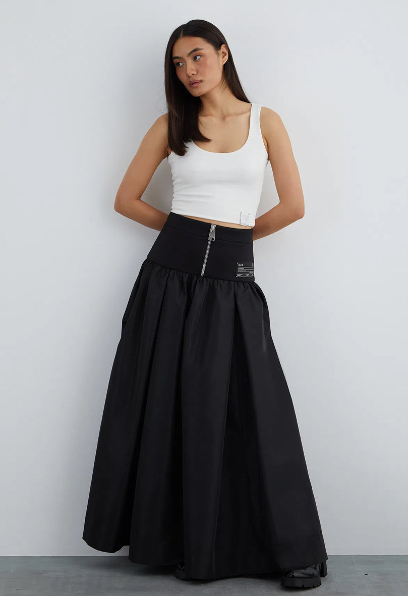 Front Body Zipper Detail Label Poplin Skirt