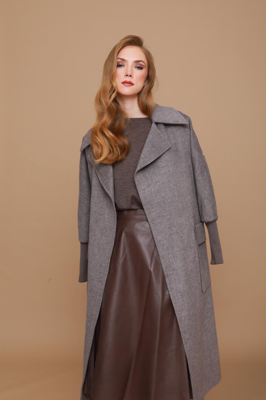 Fitted Arm Tan Coat with Shoulder Button Detail