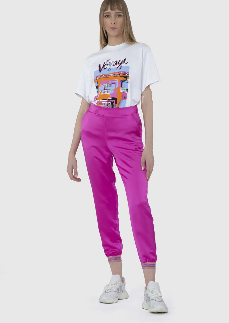 Elastic Strip Detail Carrot Pink Trousers