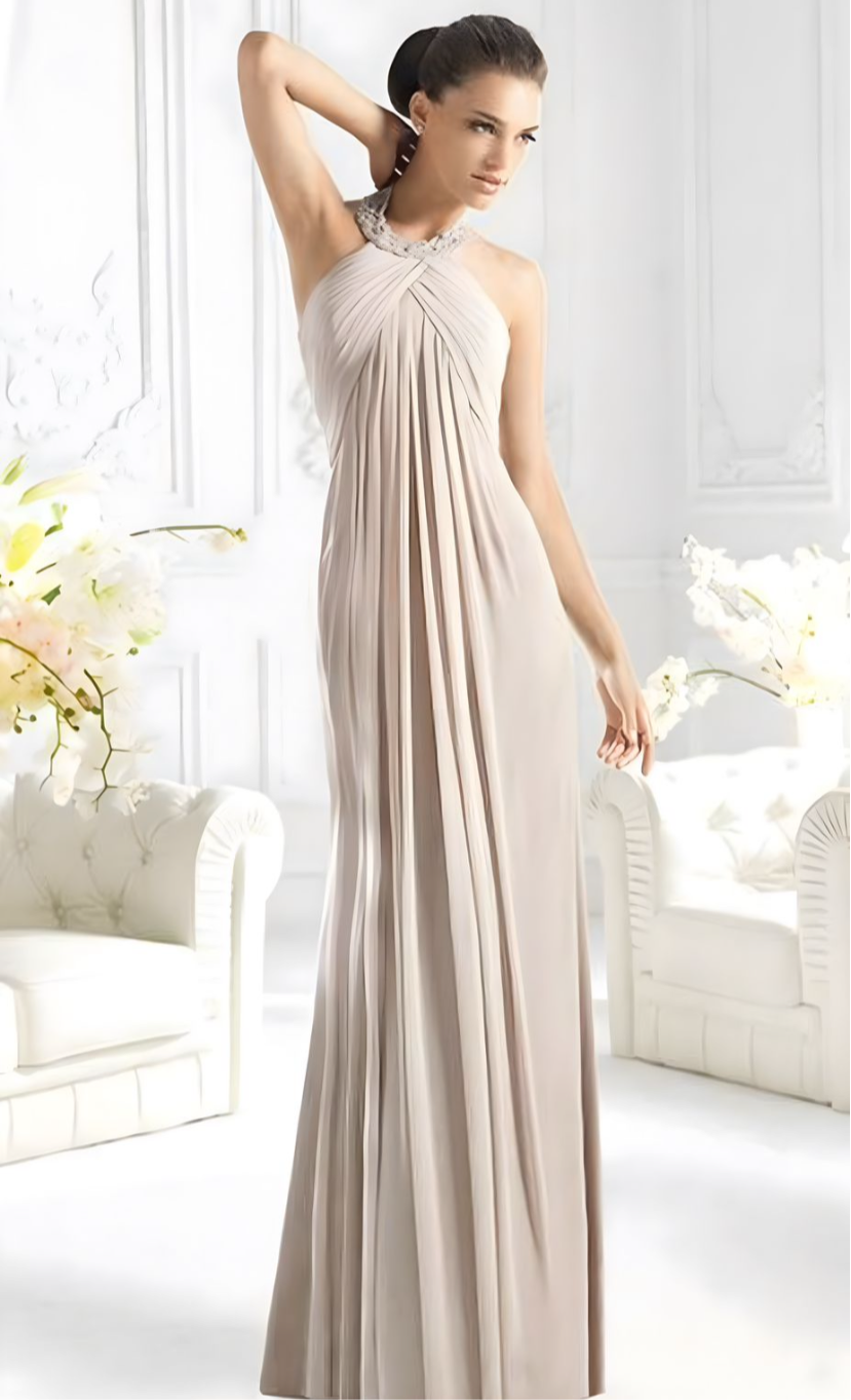 Taupe Chiffon Halter Neck Gown