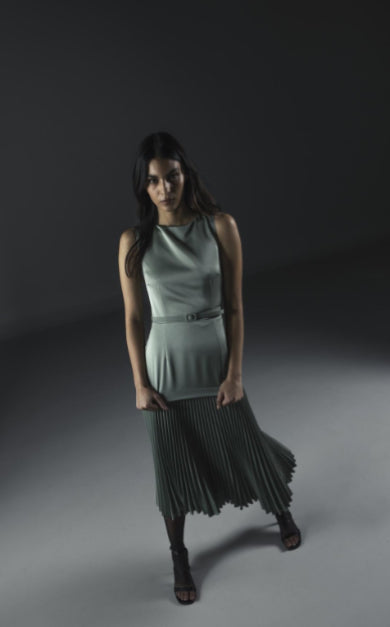 Dress with Plissé Skirt Detail