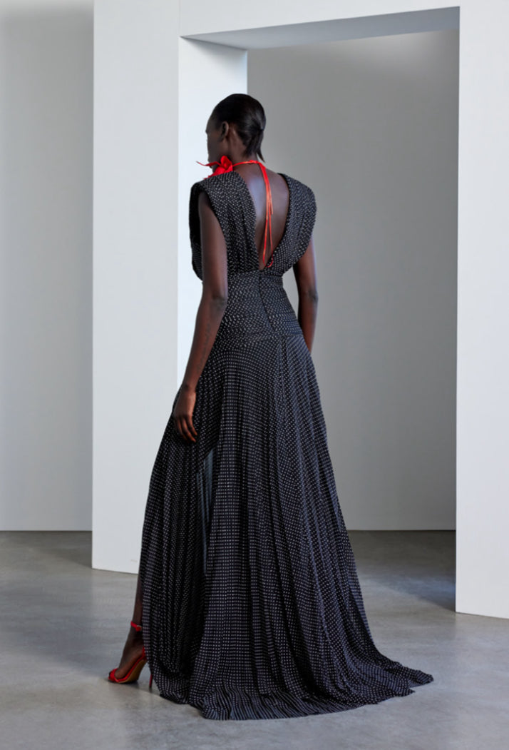 Polka Dot High-Slit Gown