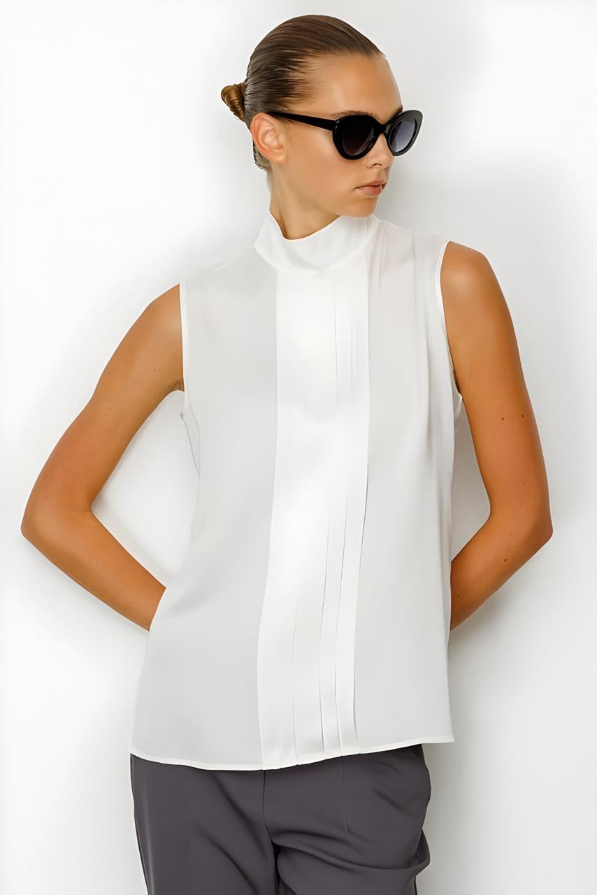 Pleated Front Sleeveless Blouse