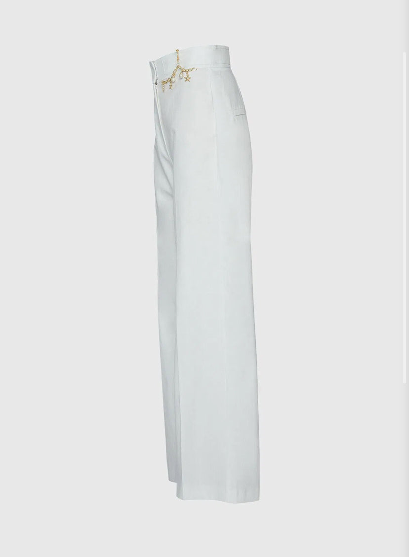 Accessory Detailed High Waist Ecru Trousers