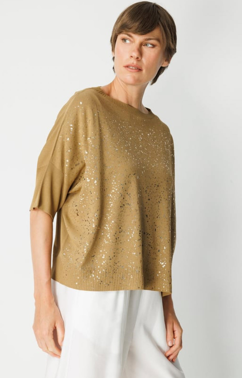 Foil Printed Boat Neck Knitwear
