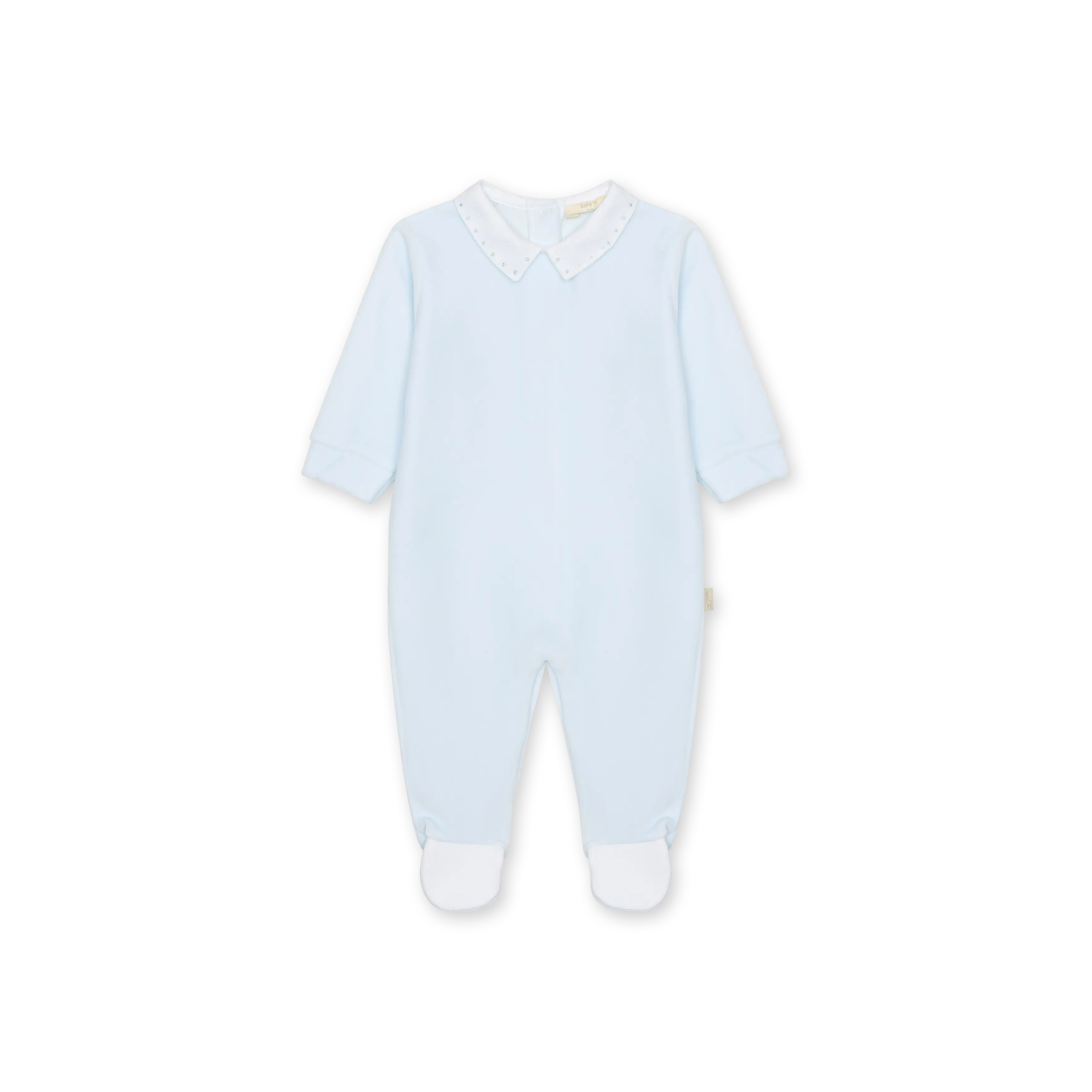Velour babygrow with pique collar