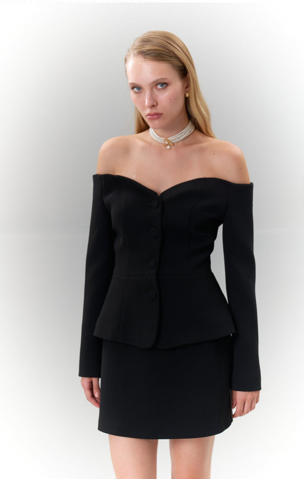 Chic Off-Shoulder Blazer and Mini Skirt Set