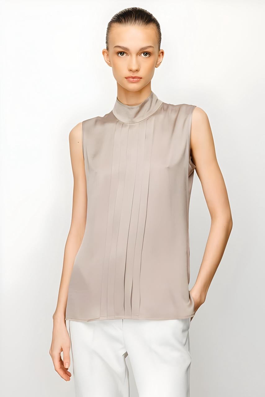 Pleated Front Sleeveless Blouse