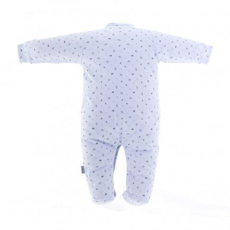 Cambrass playsuit pyjama with scattered printed crown motifs .