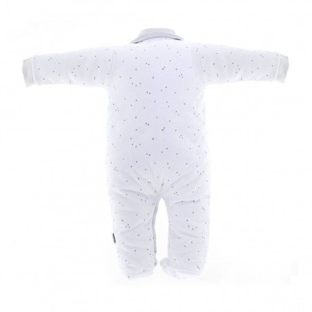 Collared Cambrass playsuit pyjama with printed star motifs .