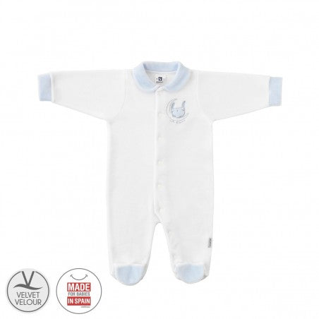 White Cambrass playsuit pyjama with a coloured collar and kitty detailing