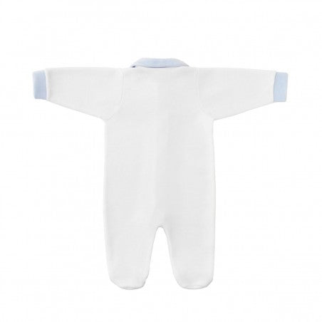 White Cambrass playsuit pyjama with a coloured collar and kitty detailing