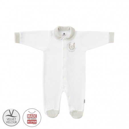 White Cambrass playsuit pyjama with a coloured collar and kitty detailing