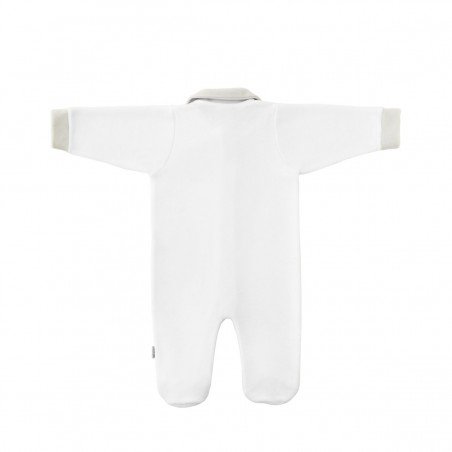 White Cambrass playsuit pyjama with a coloured collar and kitty detailing
