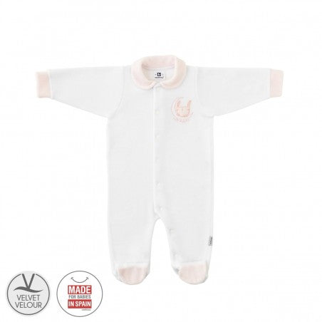 White Cambrass playsuit pyjama witha coloured collar and kitty detailing