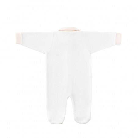 White Cambrass playsuit pyjama witha coloured collar and kitty detailing