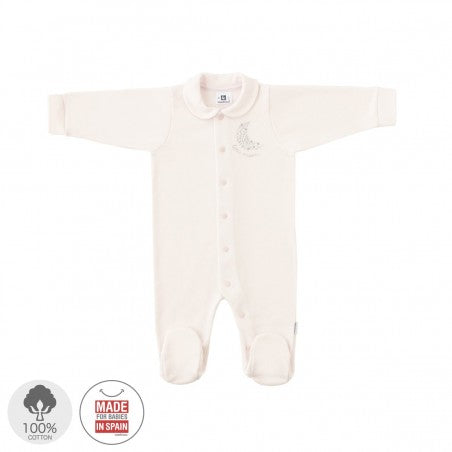 Cambrass playsuit pyjama with a moon embroidered accent.