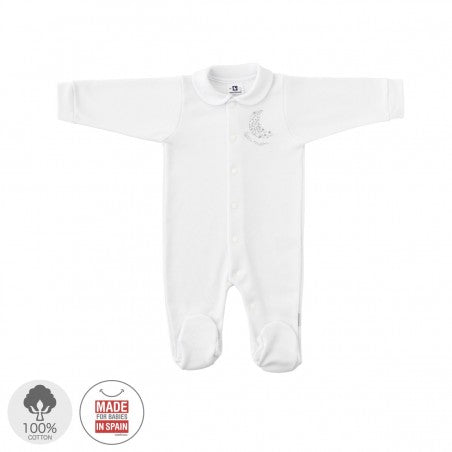 Cambrass playsuit pyjama with a moon embroidered accent.