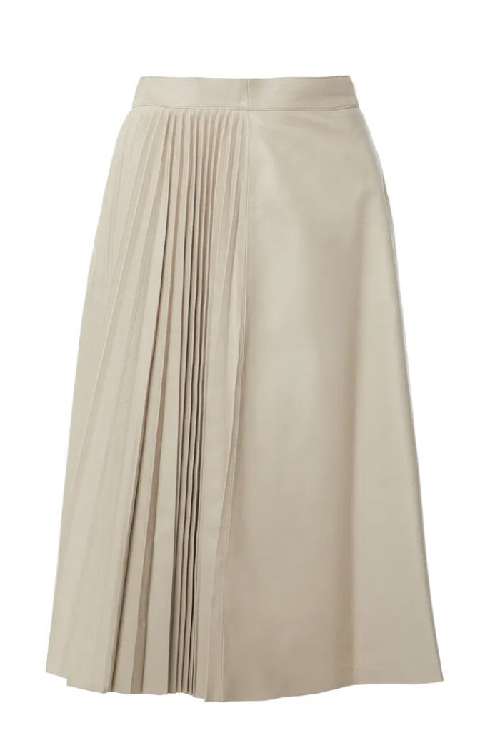 Leather Skirt With Pleating On The Left Side And An Asymmetric Design