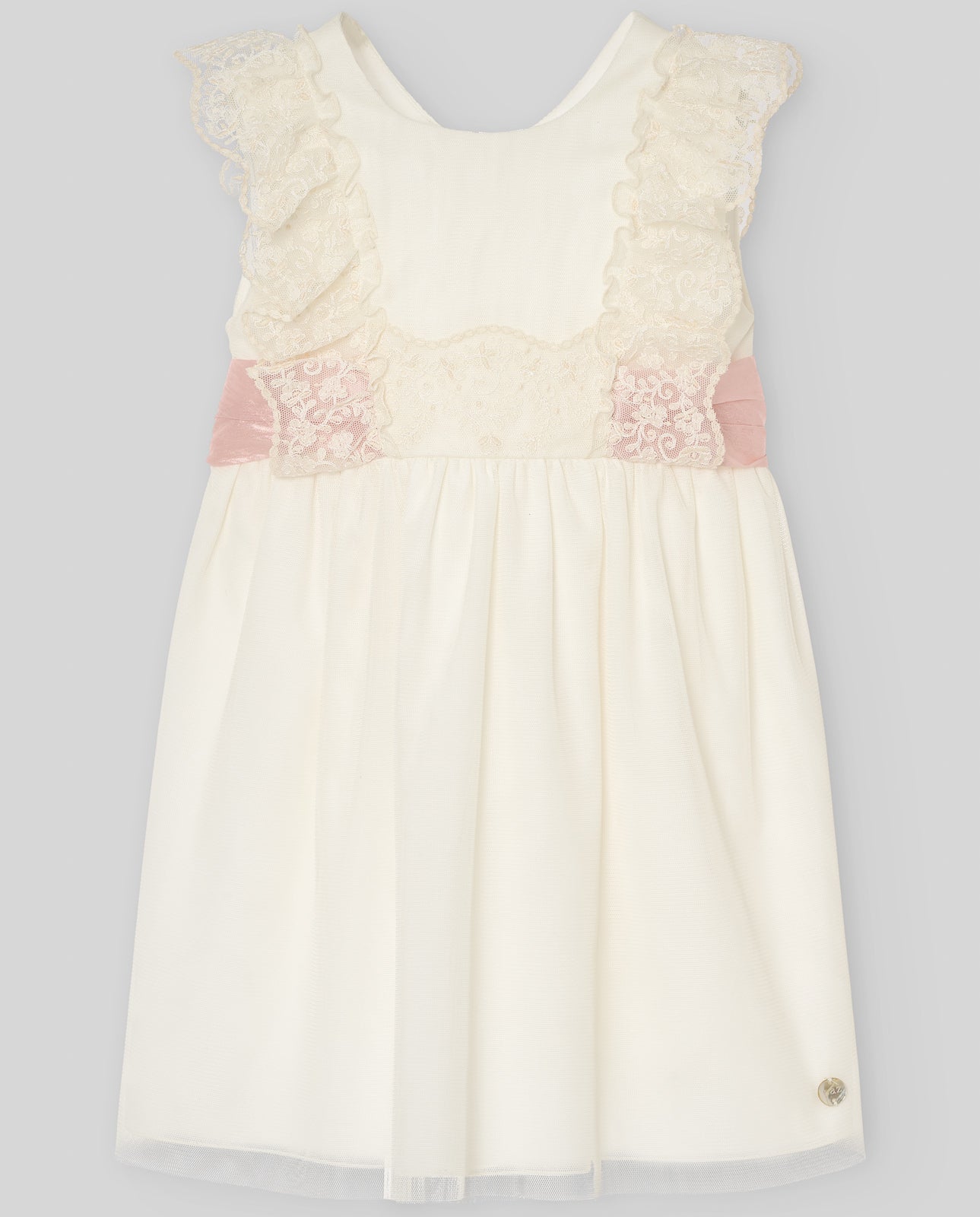 Lace Ruffle Dress with Satin Bow