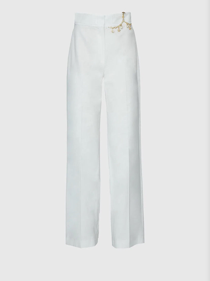 Accessory Detailed High Waist Ecru Trousers