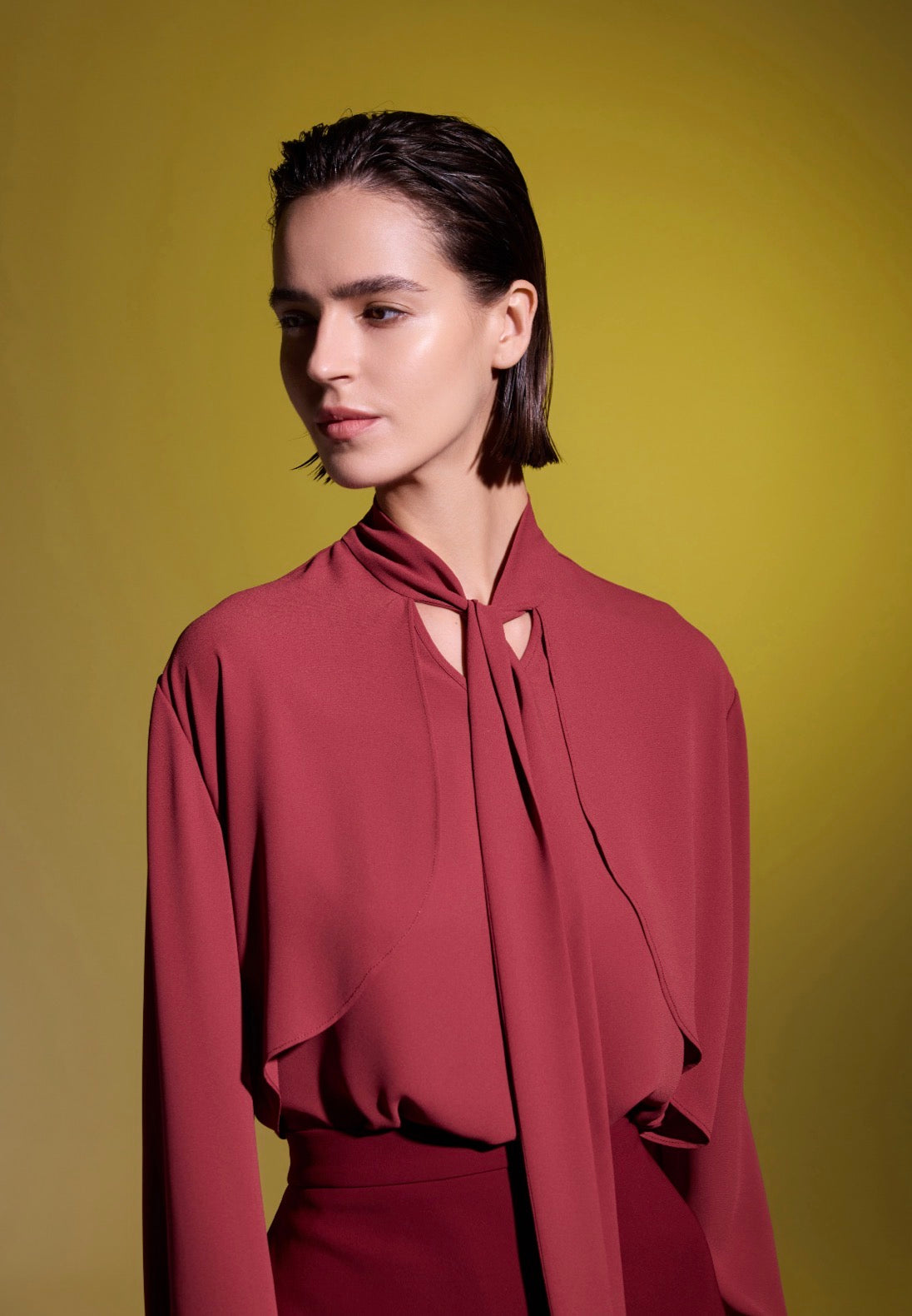 Crimson Pleated Ruffle Blouse