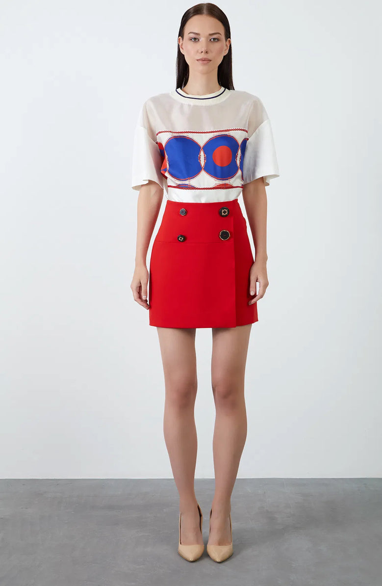 Button Detail Mini Skirt Set